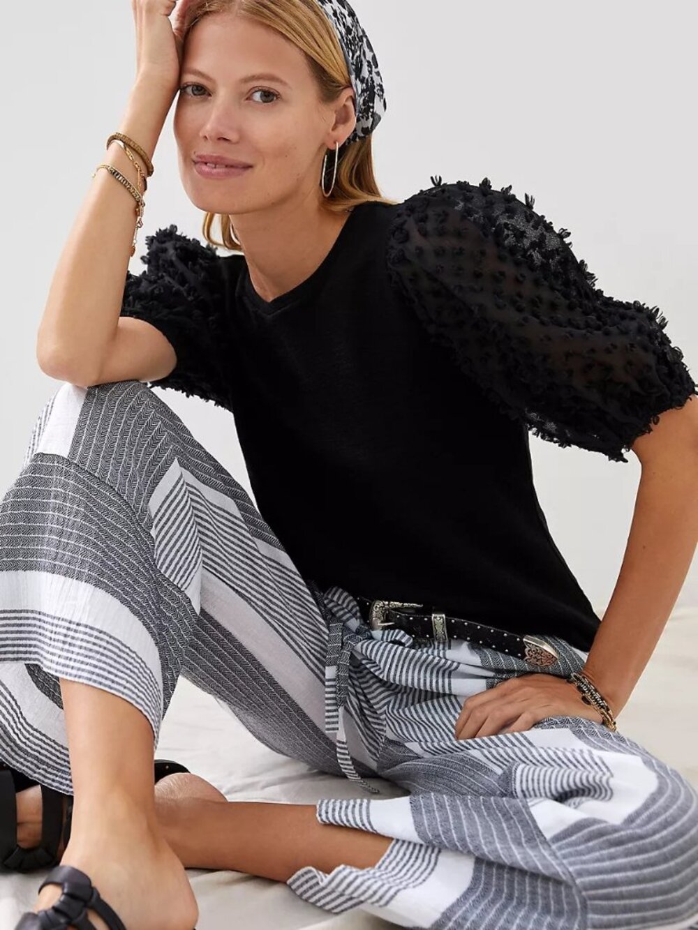 Anthropologie Maeve Woven Puff-Sleeve Top Size L Black